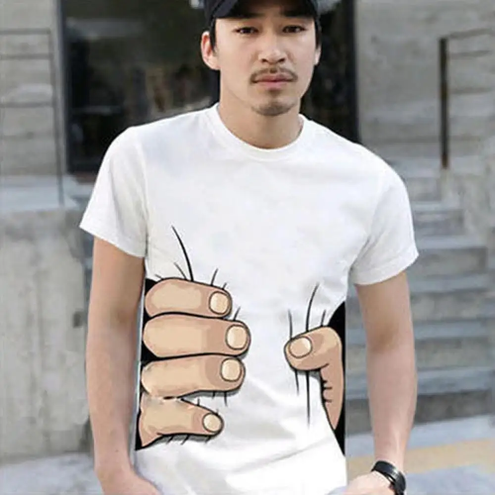 

Creatives 3D Big Hand Bone Print Short Sleeve T-shirt Tee Summer Fashion Top