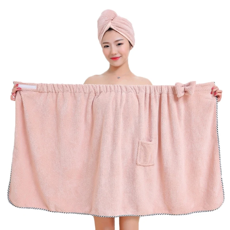 2 Sets Women Bathroom Microfiber Bath Towels For Adults Bath Robe Hair Towel Set Non-Shedding Bath Skirt