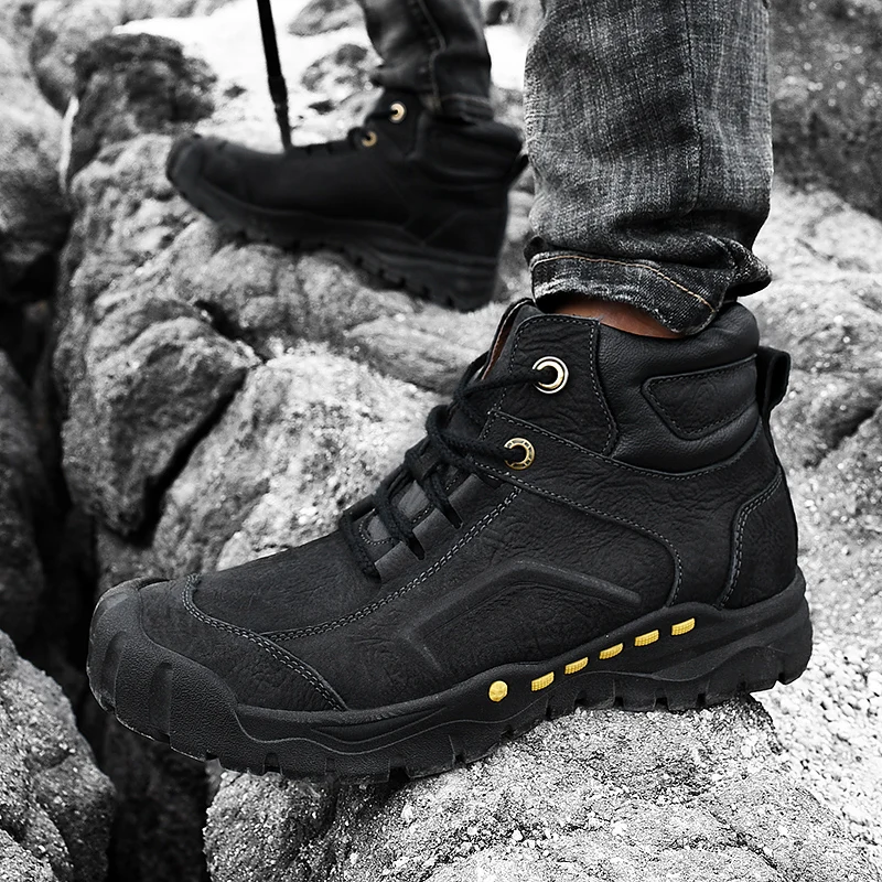 

Men's boots Outdoor High Steel Toe with fur warm snow Boots fashion Men's Puncture Work Shoes lace up plush winter Boots a4