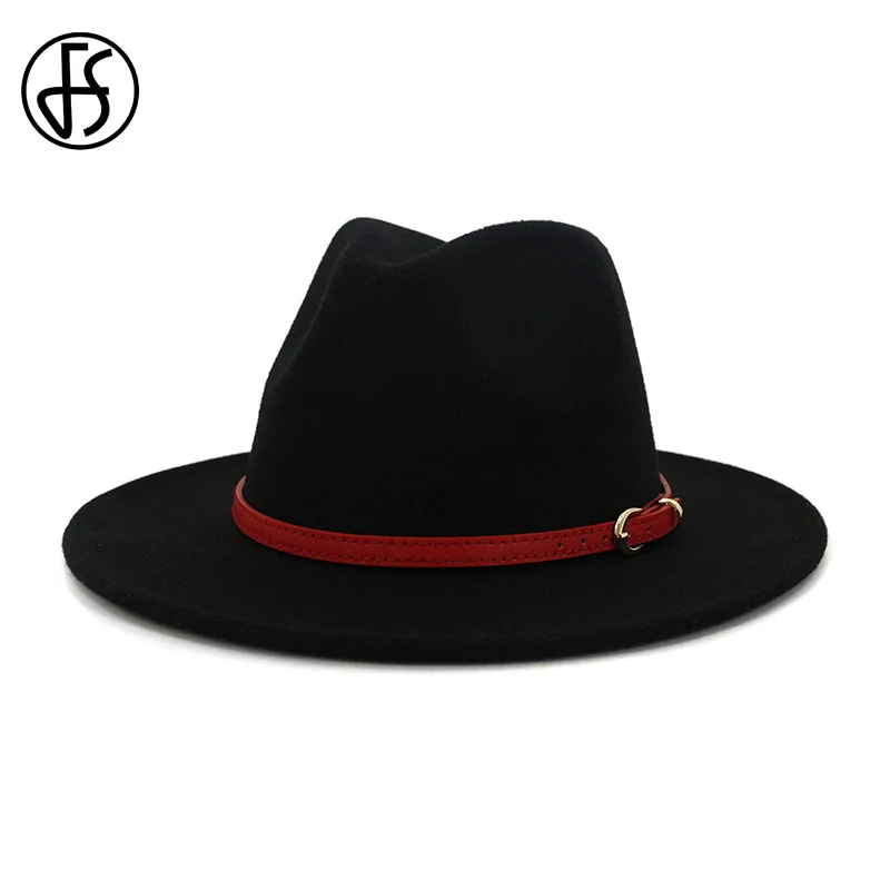 Женская/Мужская шерстяная фетровая шляпа FS элегантная джентльмена с Красной