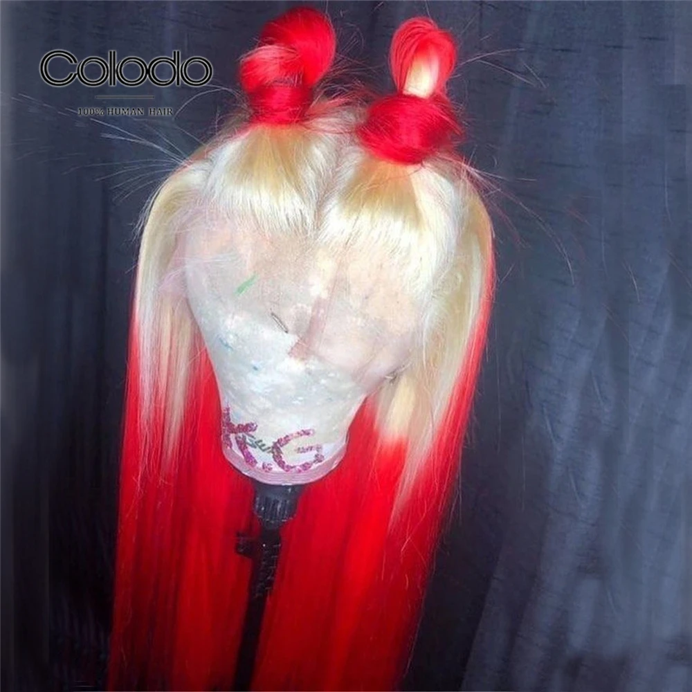 

COLODO Brazilian Remy Lace Front Wig Light Blue Ombre Wigs With Baby Hair Transparent Lace Wigs Human Hair Wig For Black Women