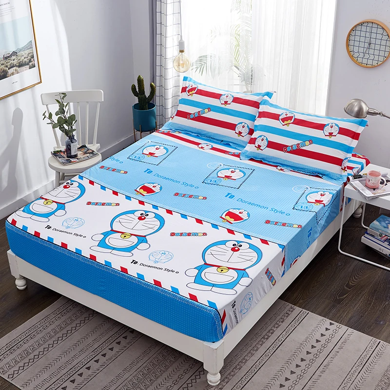 Детская простыня с принтом Doraemon с эластичным поясом из хлопка, простыня по размеру матраса