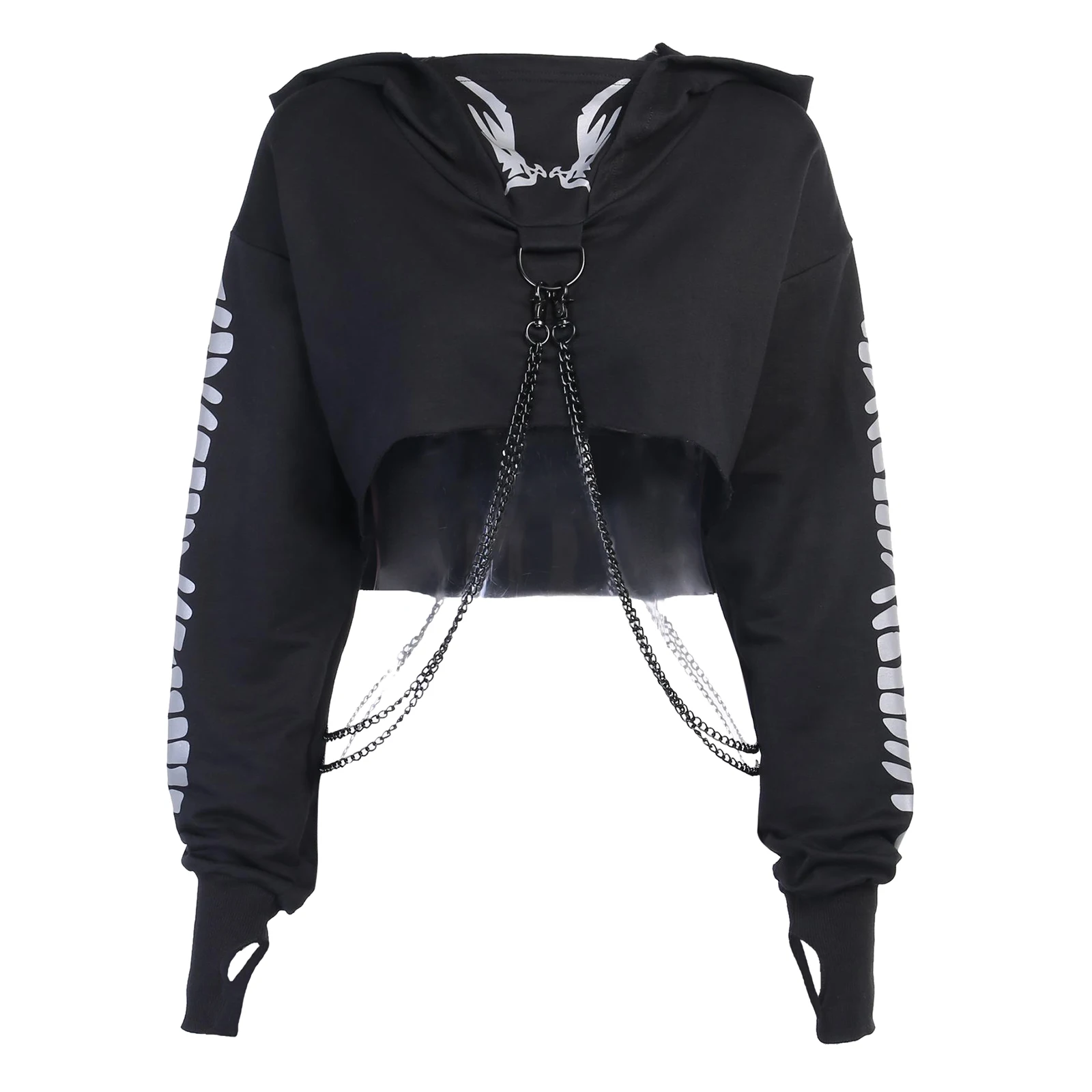 

Women Chained Long Sleeve Crop Tops Pullover Blouse Reflective Print Sweatshirt