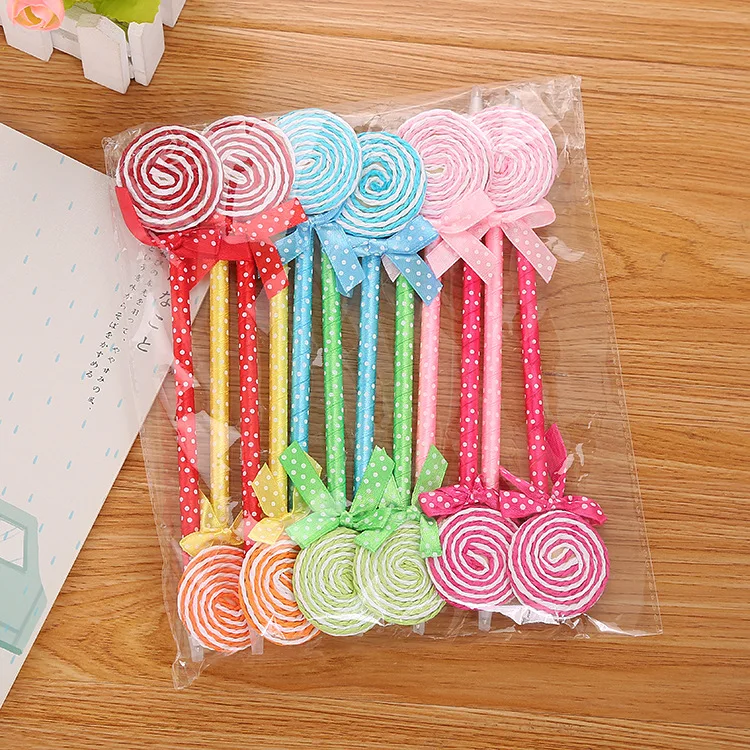 

Creative cute learning stationery cartoon bow candy color gift lollipop ballpoint pen factory color random