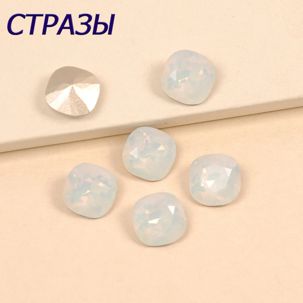 

4470 White Opal All Sizes Crystal Clear Cushion Cut Glass Strass Fancy Stones K9 Point Back Sew On Rhinestones For Crafts