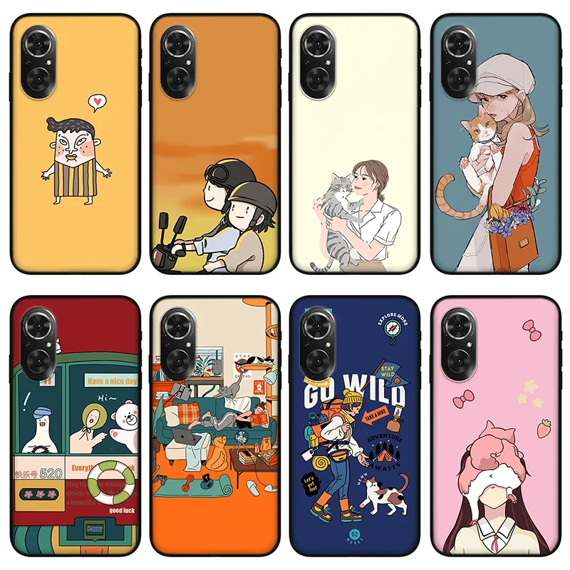

Cat and man phone case For huawei honor 30 50 pro 50se play 5t 4 , Protective silicone case for huawei nova 7 8 p50 pro