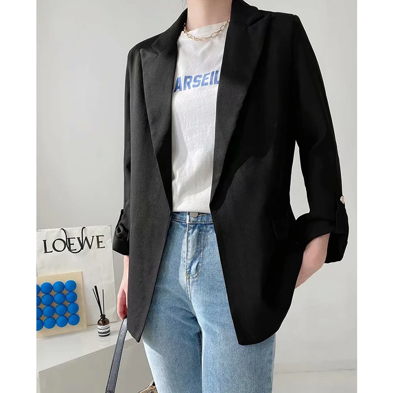 

2021 Spring Autumn Women Solid Blazers Causal Suit Office Ladies Loose Jackets Elegant Girls Long Sleeve Outfits Suit