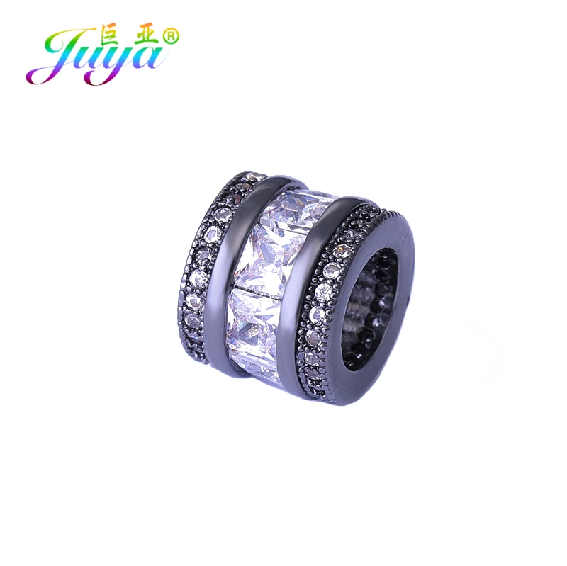 Juya DIY Металлические разделительные бусины поставки микро проложить Шампанское Циркон Шарм с большим отверстием бусины для ручной работы Натуральное изготовление каменных ювелирных изделий - Цвет: Metal Black