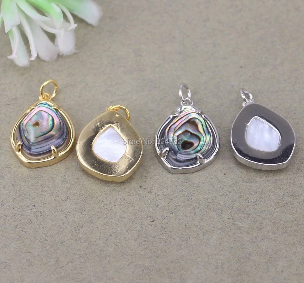 5pcs Dark Silver Gold Metal Natural Abalone Shell / Pearl Pendant For DIY Making Jewelry | Украшения и аксессуары