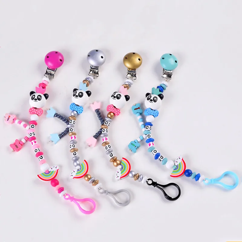 1PC New Cute Panda Silicone Baby Pacifier Clip Multicolor Rainbow Chain For Teething Soother Chew Toy | Мать и ребенок