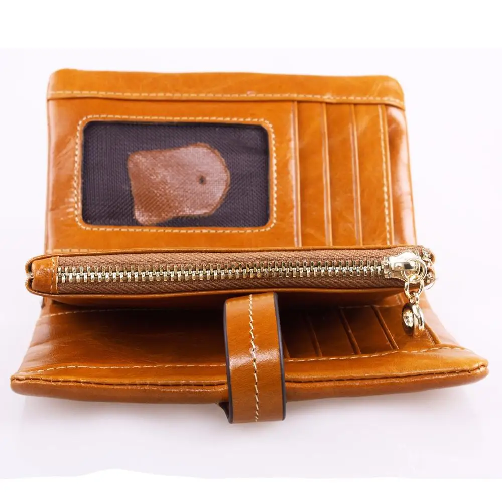 Женский кошелек из воловьей кожи с тремя сложениями короткий кожаный бумажник