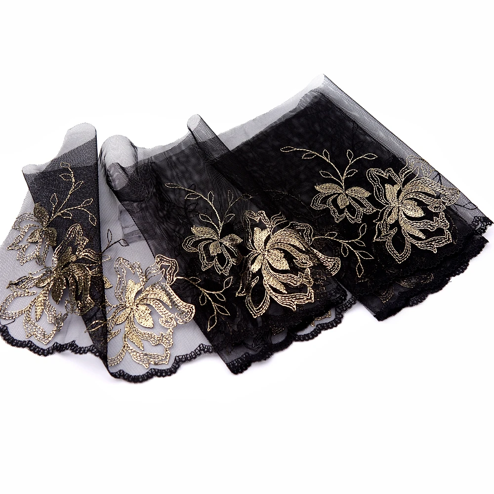 2 ярда Золотая кружевная отделка вышитая Цветочная ткань 7 09 дюйма