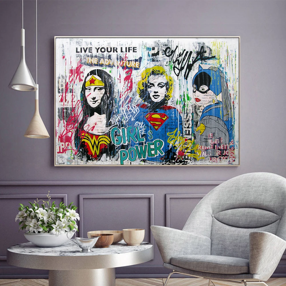 

Mona Lisa Funny Portrait Posters And Prints Marvel Movie Canvas Painting Wall Art Girl Power Picture For Living Room Decor