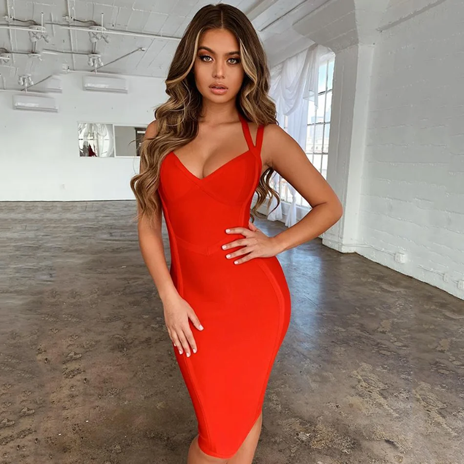 Ailigou 2019 Летнее новое женское платье с бандажем с сексуальным V-образным вырезом, тонкими бретелями, до колена, на вечеринку Vestidos.
