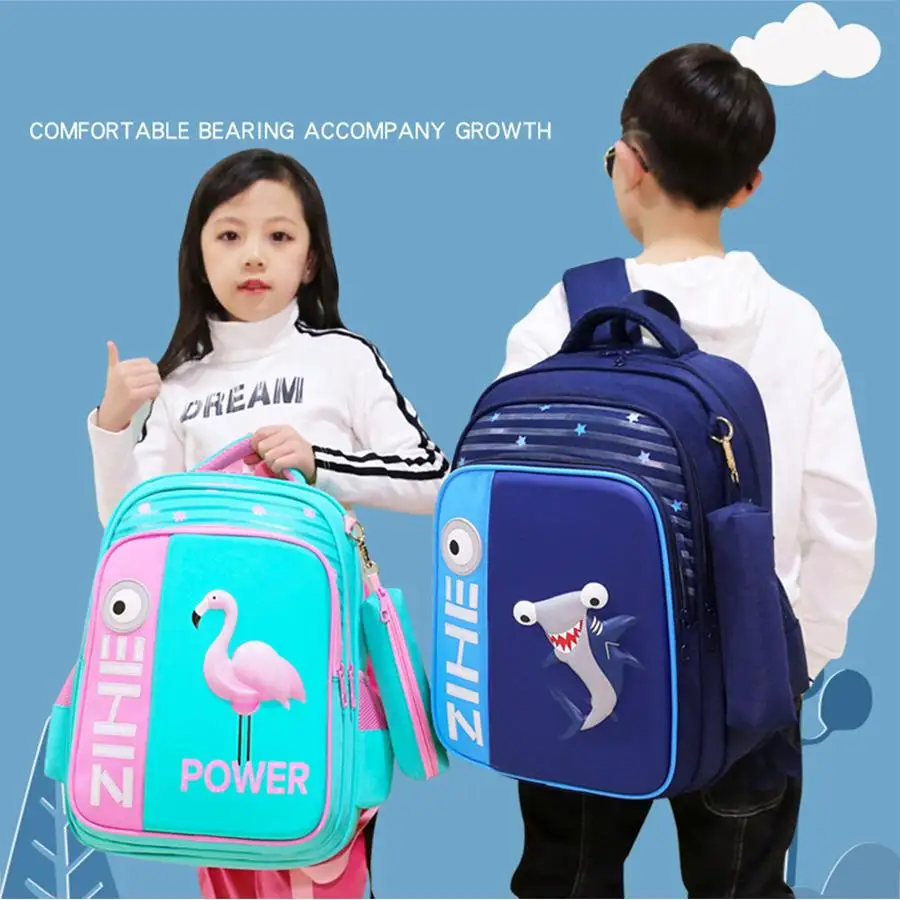 

3D Flamingo School Bags for Girls Boy Cartoon Shark Book Backpack Children Orthopedic Satchel Kids Mochila Escolar New Grade 3-5