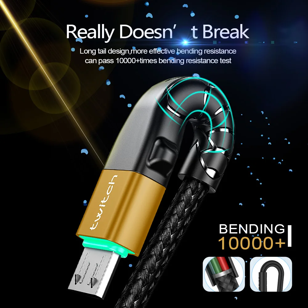 Кабель Micro USB Twitch 3 А 2 м быстрая зарядка 0 кабель для быстрой зарядки и передачи