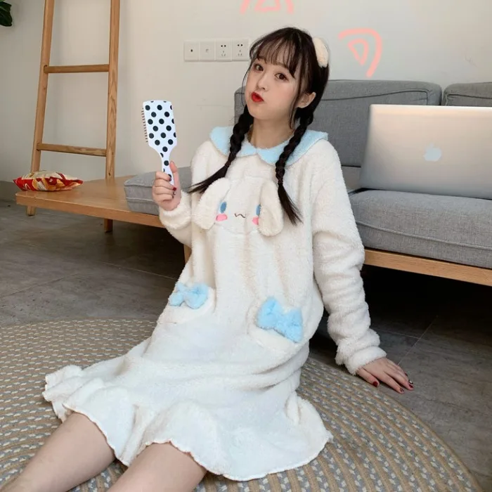 Японская Милая свободная ночная рубашка Женская милая Пижама на осень и зиму