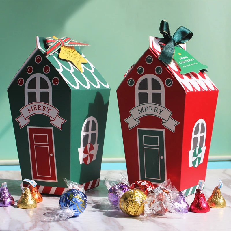 

5/10pcs Cristmas House Shape Candy Bags Christmas Gift Box Cookie Bags Packaging Boxes Merry Christmas Party Favors Gifts