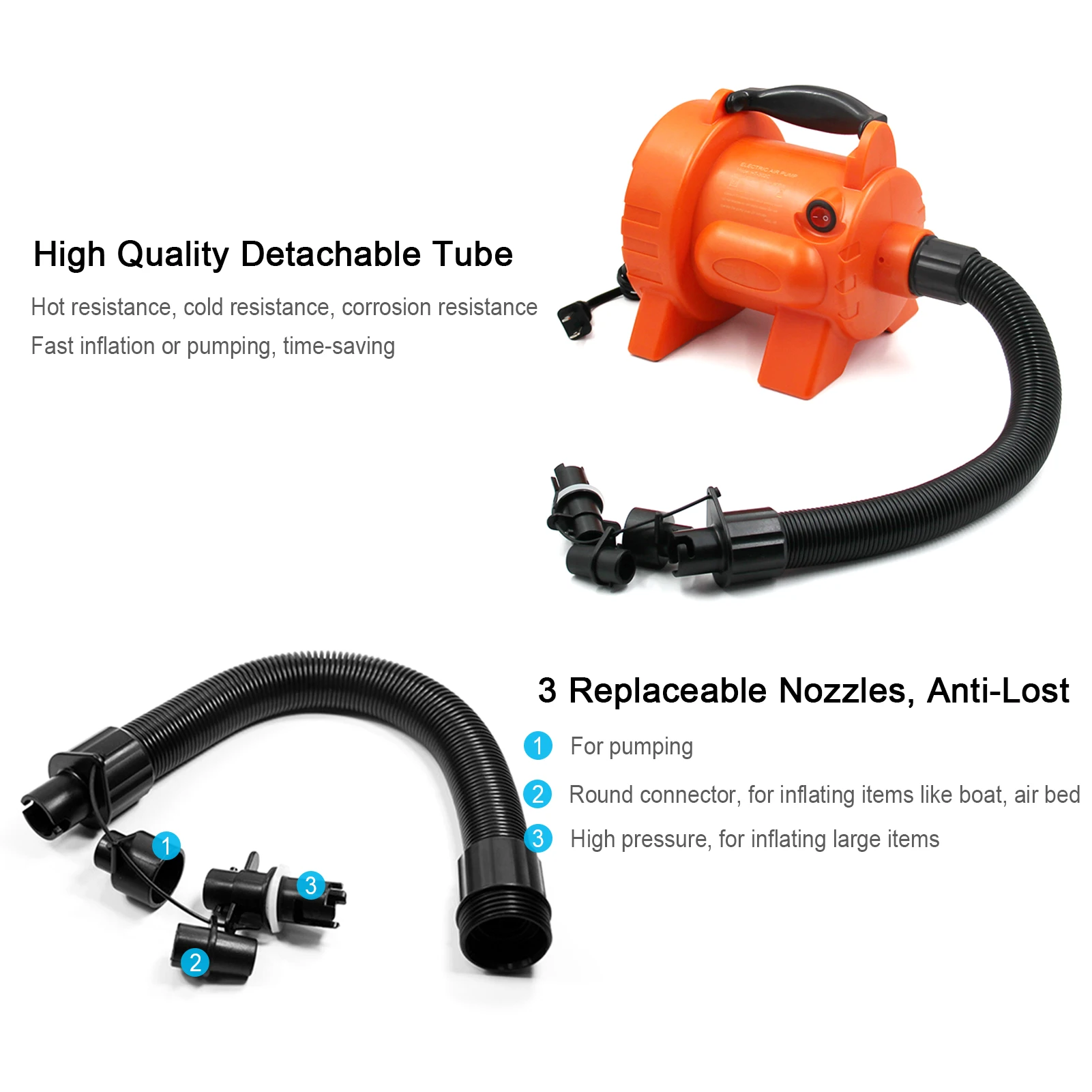Электрический воздушный насос 800 Вт с 3 различными насадками автоматический