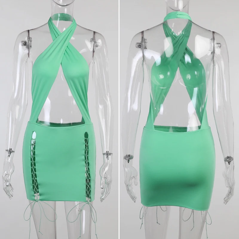

Tossy Hot Cross Strappy Halter Party Dress White Bandage Bodycon Club Night Mini Dress For Women Backless Summer Outfits 2021
