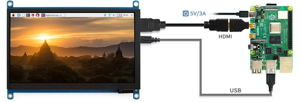 Waveshare 7 дюймовый HDMI ЖК-дисплей(H) планшетный монитор 1024x600 ips емкостный Сенсорный экран поддерживает Raspberry Pi BB Черный Banana Pi и т. д