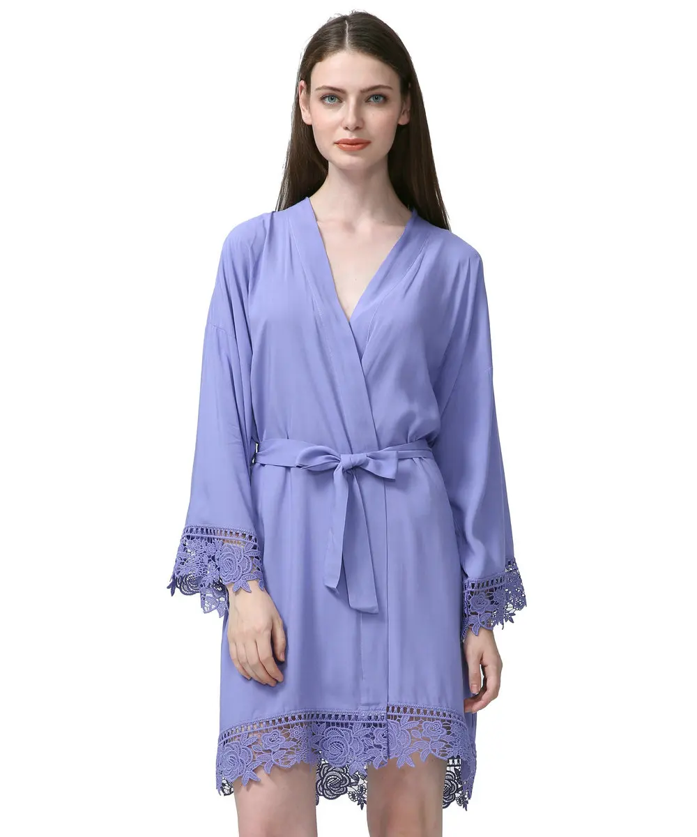 lavender YUXINBRIDAL новые фиолетовые однотонные платья из вискозы и хлопка для подружек невесты с кружевной отделкой женские свадебные халаты кимоно халаты для невесты - Цвет: lavender