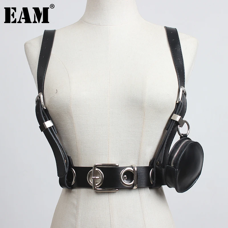 [EAM]  Black Pu Leather Bag Pu Leather Long Belt Personality Women New Fashion Tide All-match Spring Autumn 2023 1DD3295