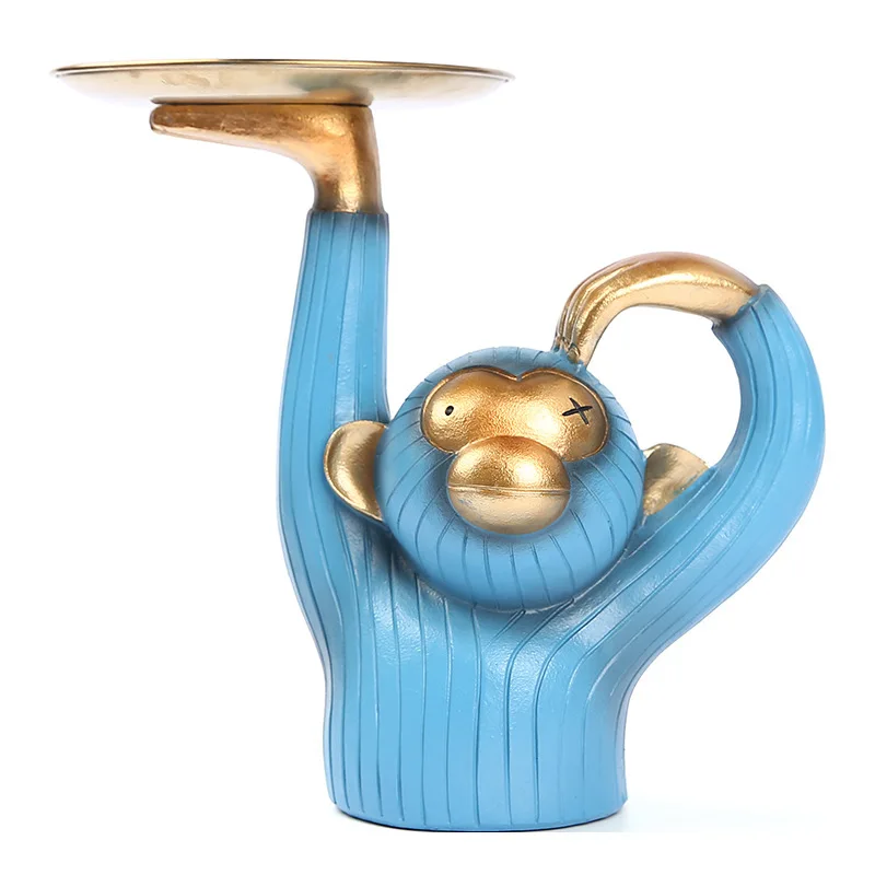 

Wholesale Fancy Creative Resin Crafts Monkey Storage Tray Decoration Entrance Key Fruit Candy Trays Decorations for Home