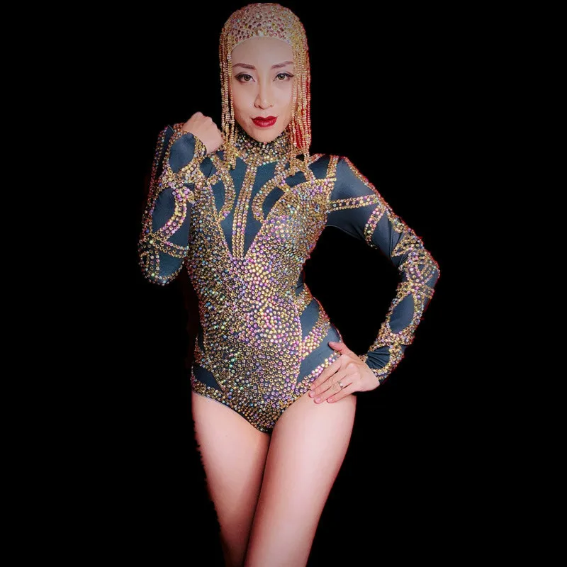 Разноцветное яркое Женское боди со стразами на день рождения праздничная одежда