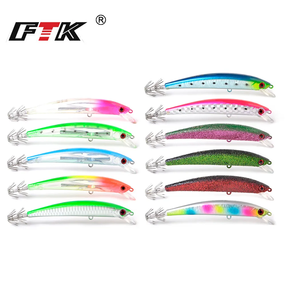

FTK 11Colors Sinking Bait Fishing Lure Minnow 23g/120mm Jigging Sepia Squid Hook Sea Bass Hard Artificial Bait