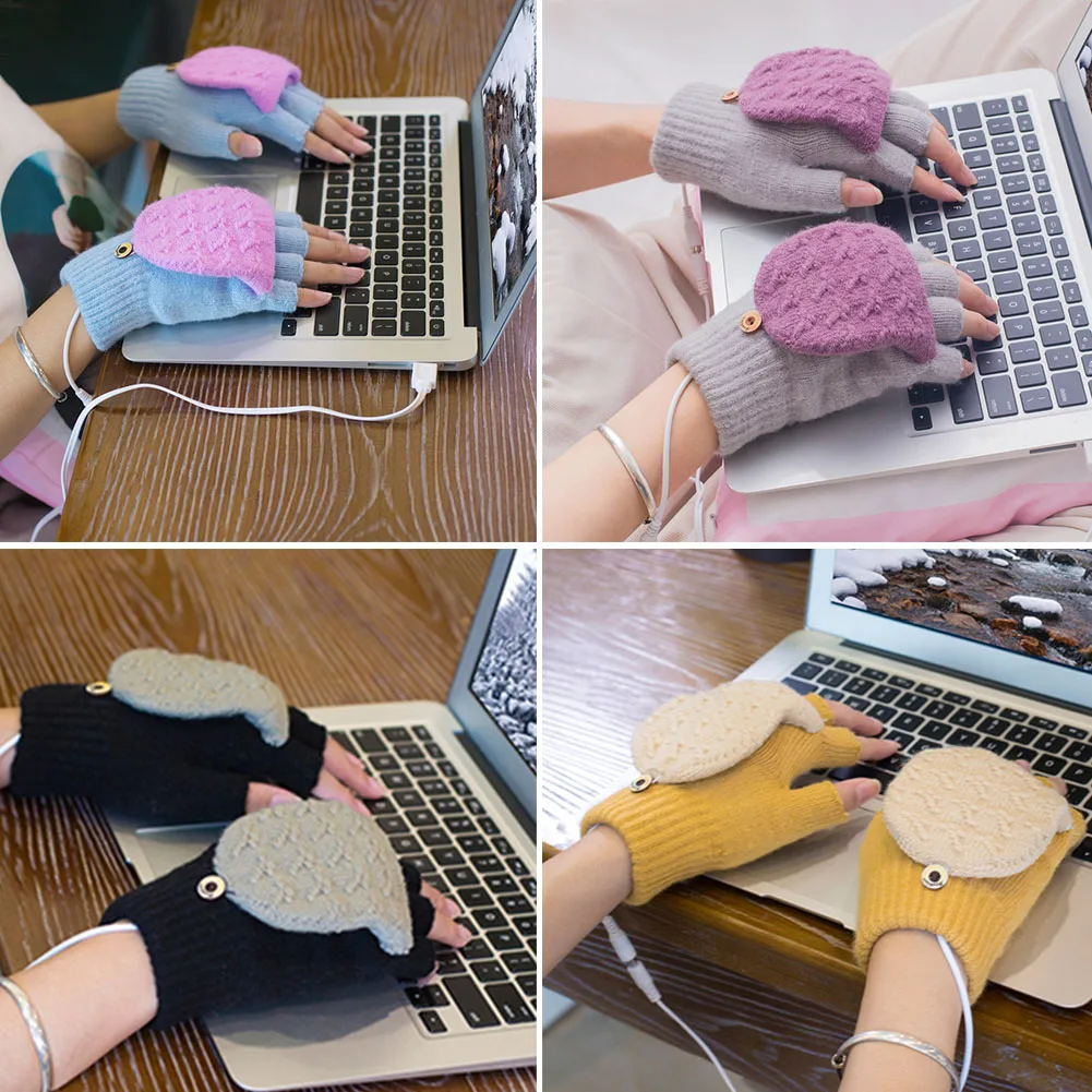 

Women Men Cycling Skiing Double Sided Heating Travel Knitting Laptop Mitten USB Heated Gloves Portable Camping Winter Hands Warm