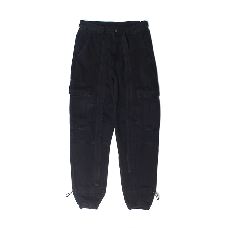 Black Pants Комплекты из 2 предметов, мужские модные рваные джинсовые куртки, пальто и свободные штаны на молнии, джоггеры, комплект уличной одежды в стиле хип-хоп - Цвет: Black Pants