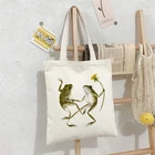 2021 Женская Холщовая Сумка на плечо, женская сумка с цветами и лягушкой для студентов, корейская мода, вместительная многоразовая сумка для покупок