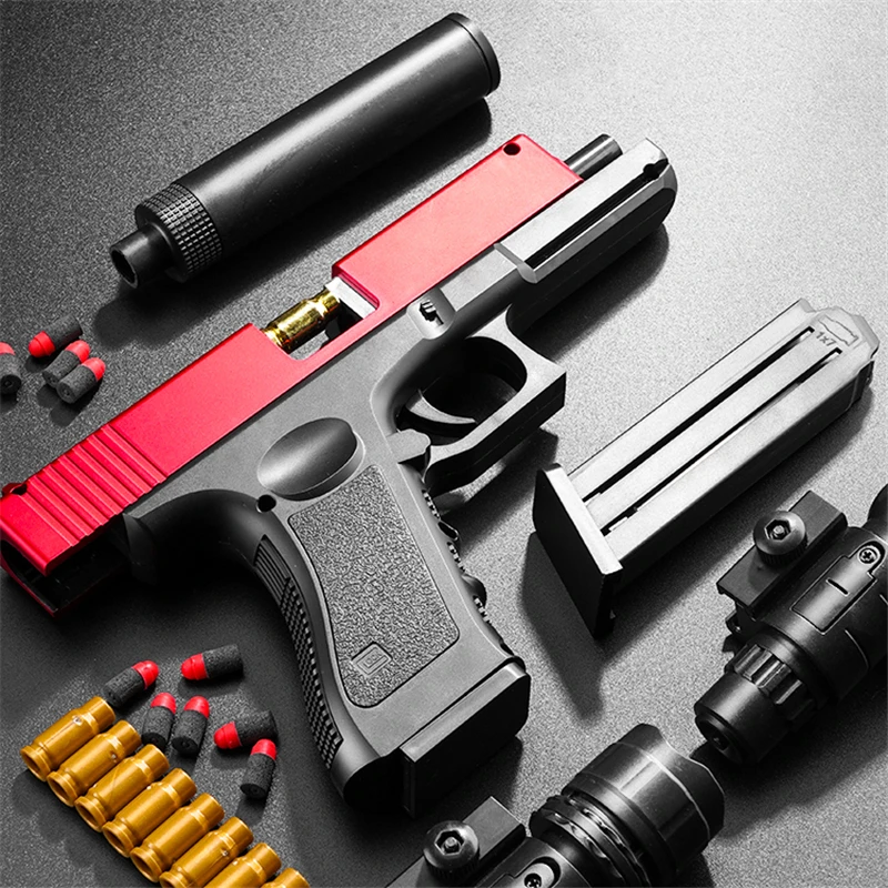 Shell Throwing Glock Toy Pistol EVA Foam Darts Bullets Gun Simulation Model Beginner Aim Train Handgun Air Boys Gifts |