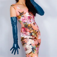 extra long latex gloves female faux patent leather 24 60cm shine teal peacock green women long leather gloves wpu191