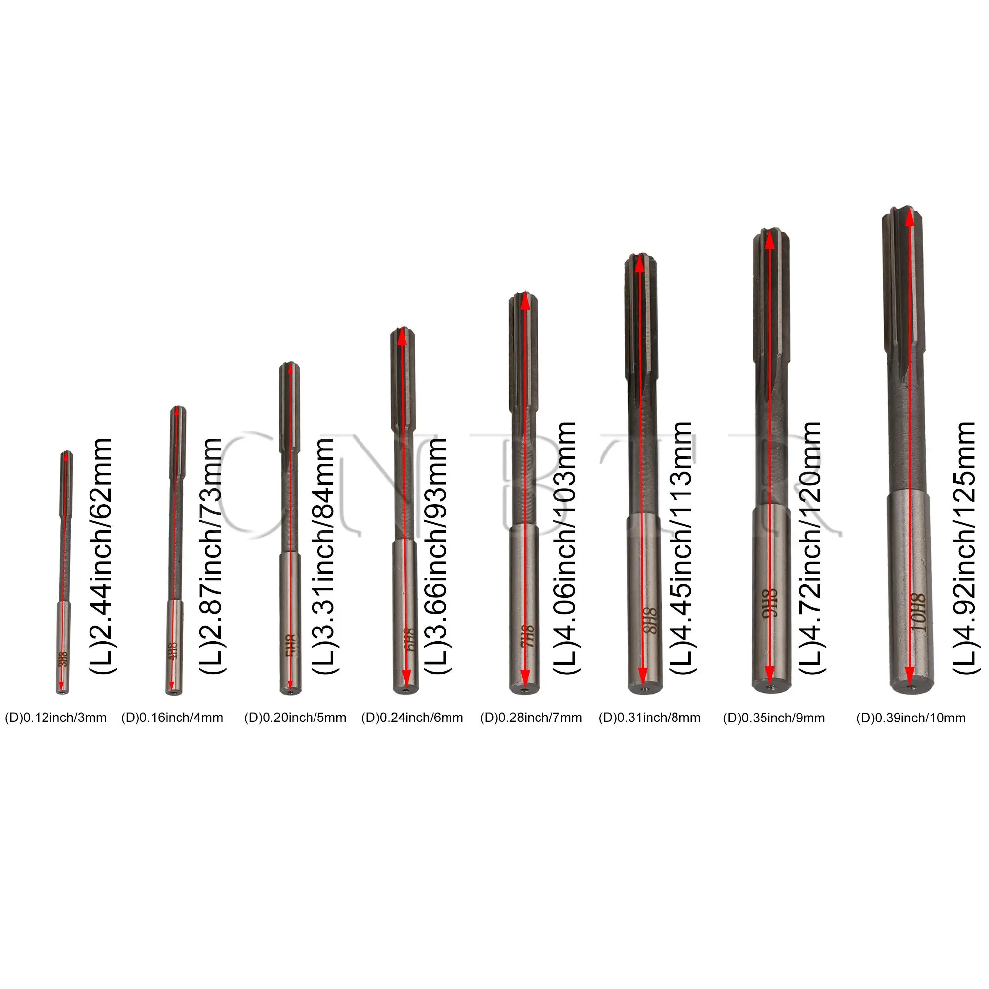 

CNBTR 8 PCS HSS H8 Straight Shank Reamer Straight Flute Reamer Kit Silver