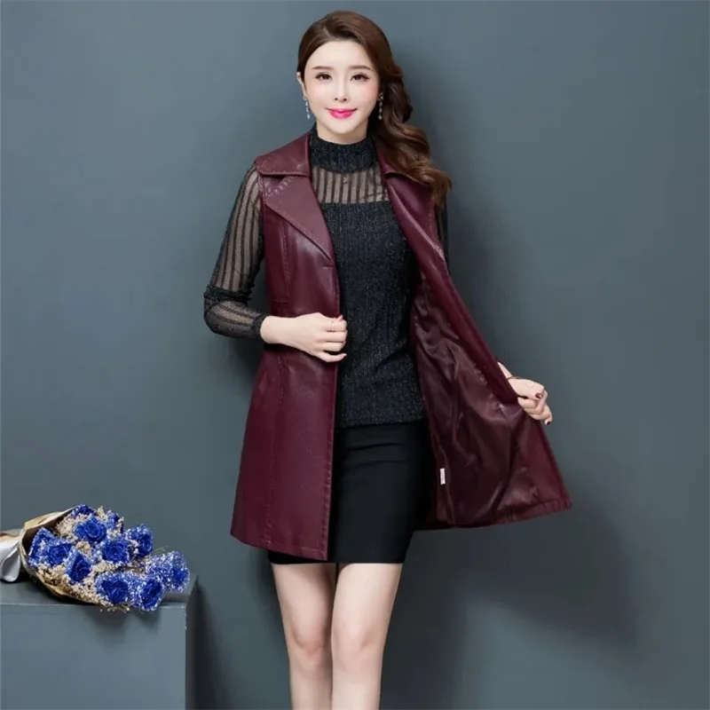 Female Mid-Length Vest Women's Spring And Autumn 2021 New Slim Fit All-Match Slim Coat Fashion Women's Vest Leather Jacket Women
