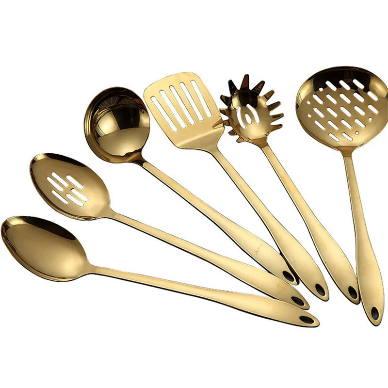 

Gold titanium stainless steel kitchen tool spoon frying shovel Miranda whitefly cocoa tableware spatula spoon kitchen utensils