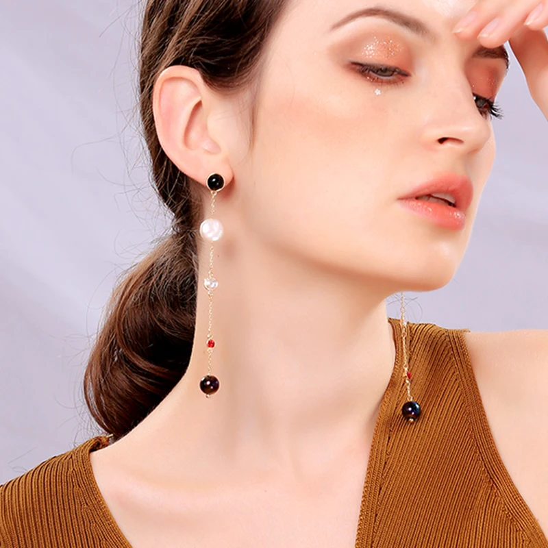 Длинные висячие серьги новые классические жемчужные кристаллы простой дизайн