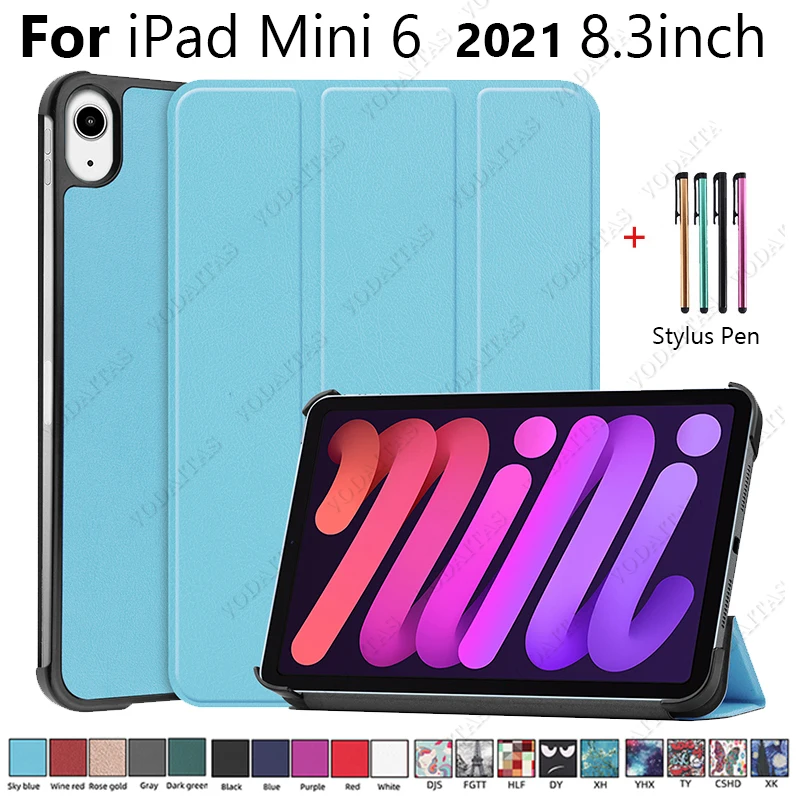 

Case for iPad Mini 6 2021 Case Tablets 8.3" Tri-Fold Leather Stand Smart Cover For iPad Mini6 iPad Mini 6 Case Coque Funda 2021