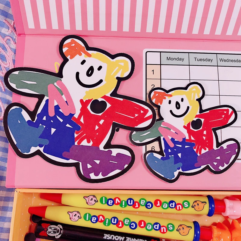

Ins Popular Color Crayon Bear Waterproof Sticker Cartoon Kawaii Notebook Suitcase Korean Stickers For Children