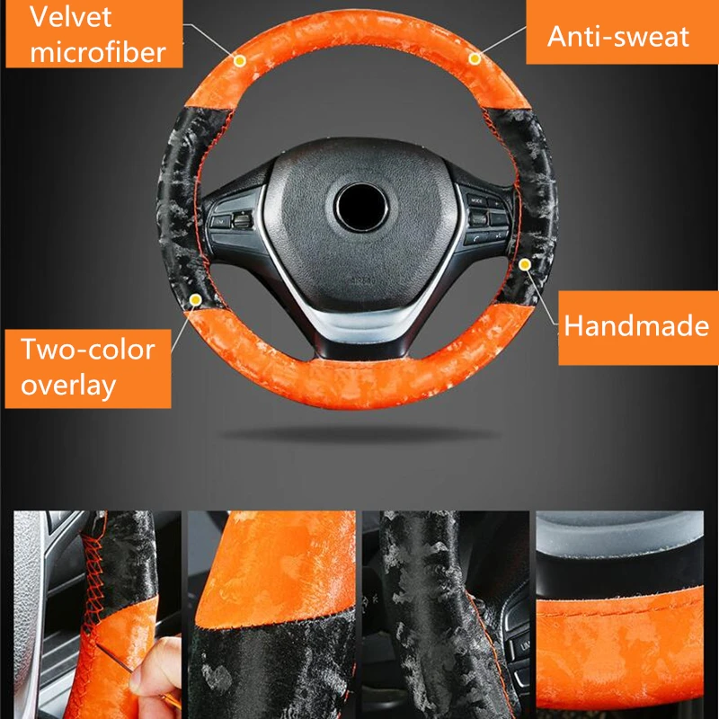38cm Microfiber Sport Style Hand-Stitched Steering Wheel Cover Four Seasons Braid On The Case | Автомобили и мотоциклы
