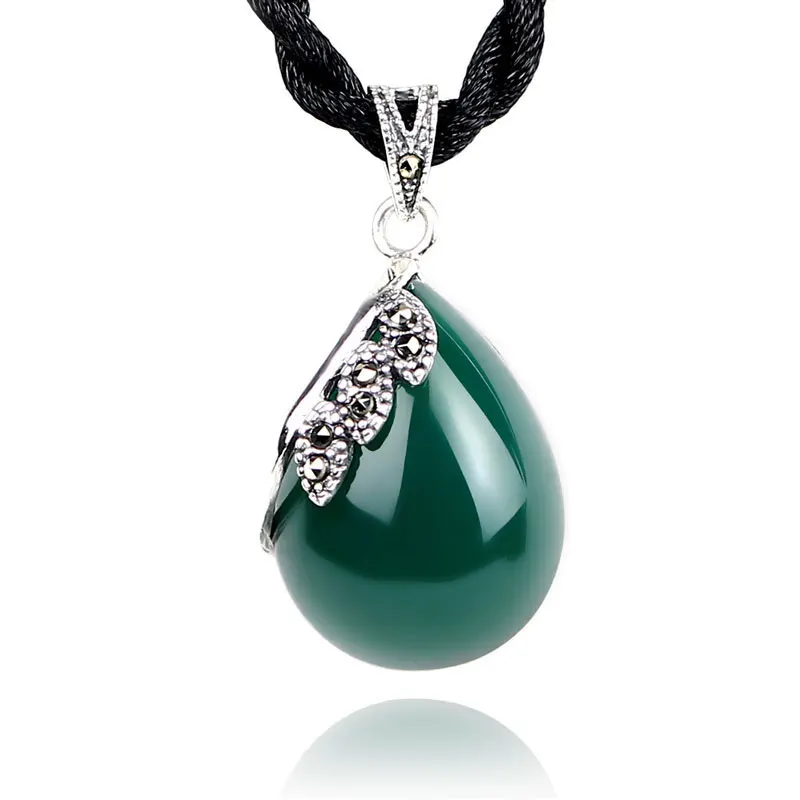 

ZHJIASHUN винтажные ожерелья из стерлингового серебра 925 пробы с подвеской халцедон для женщин ретро натуральный драгоценный камень сапфир кул...