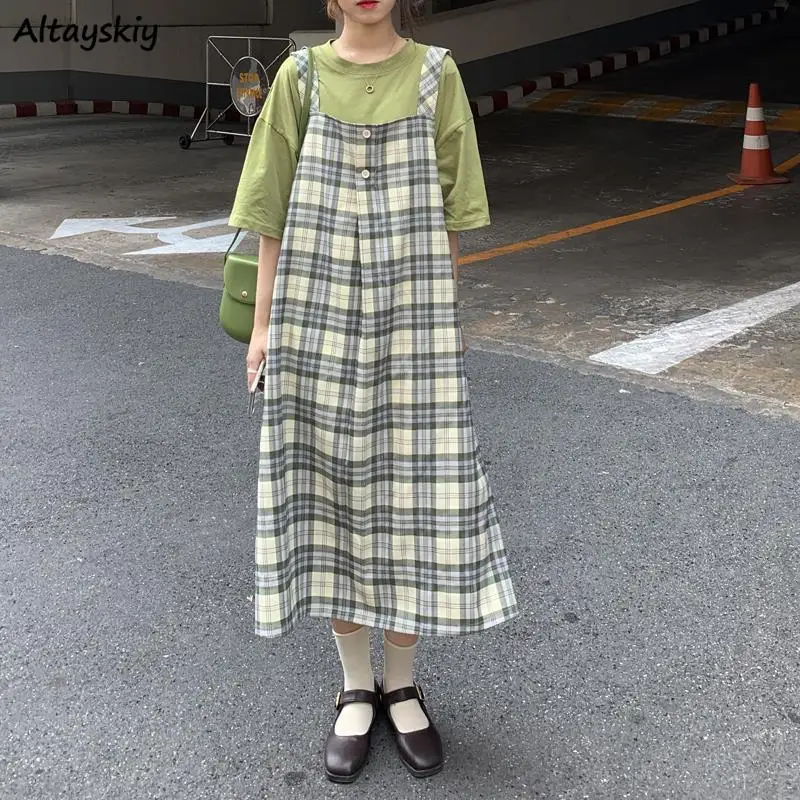 

Платья женские летние винтажные свободные клетчатые платья без рукавов для студентов милые свежие 4XL элегантные модные женские повседневн...