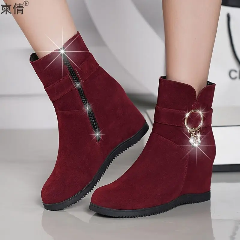 

Winter Shoes Women Boots 2021 Solid Zipper Snow Boots Women Shoes Warm Plush Wedges Shoes Woman Ankle Boots Female Botas Mujer