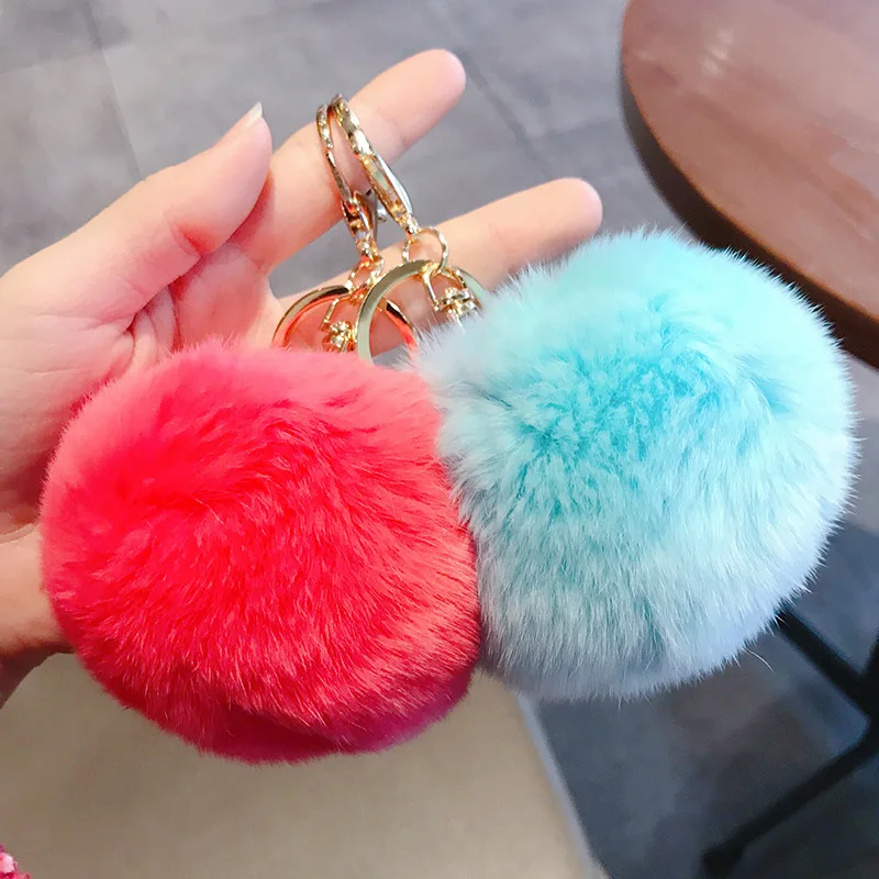 

Creative-Faux Rex Rabbit Pom-pom Key Ring Cute Car Plush Keychain Accessory Accessories Schoolbag Pendant
