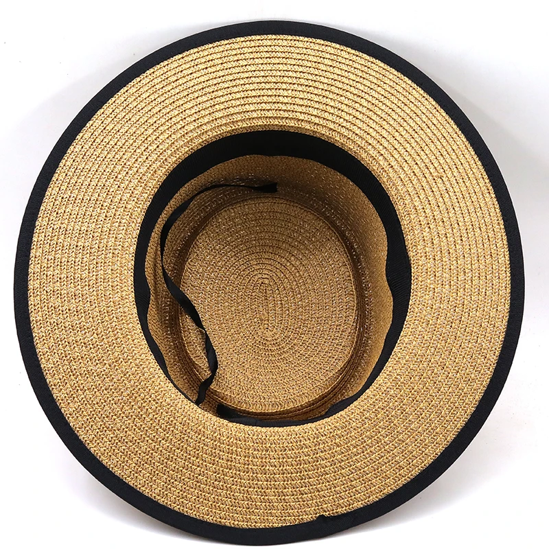

summer sun hat ladies fashion girl straw hat ribbon bow beach hat casual grass flat top panama hat bone womens visor cap