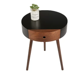 Nordic Wood Coffee Table Small Bedside Table Nordic Living Room Sofa Side Table with Single-drawer End Table Round Corner Desk