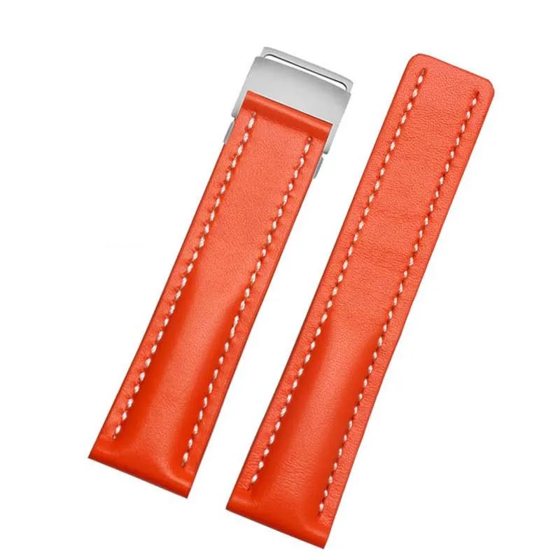 22mm 24mm High Quality Genuine Leather Strap Watch Band For Breitling mens watch cow leather bracelet with Deployment buckle