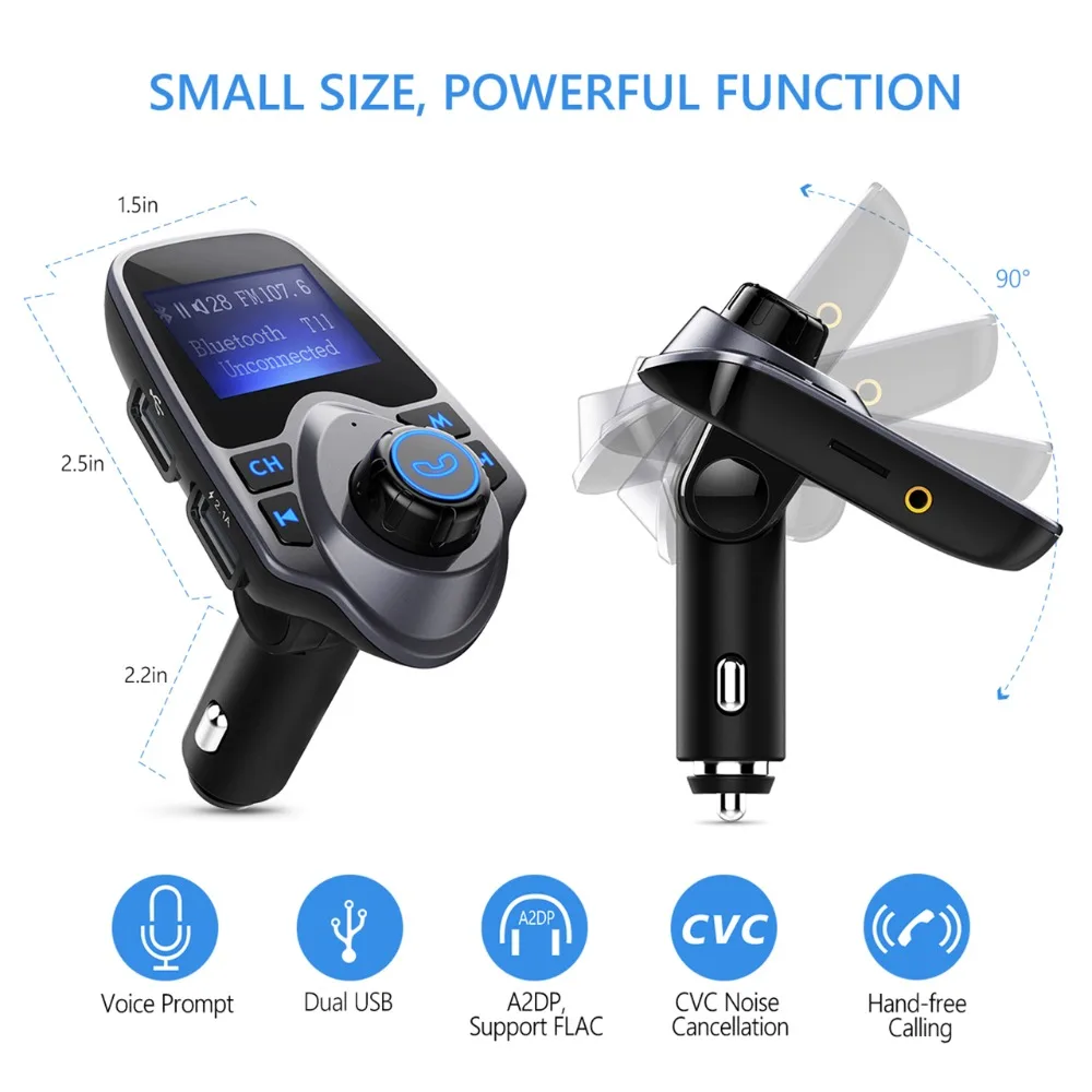 FM-трансмиттер Xiaomi T11 автомобильный беспроводной с Bluetooth и mp3-плеером | Бытовая